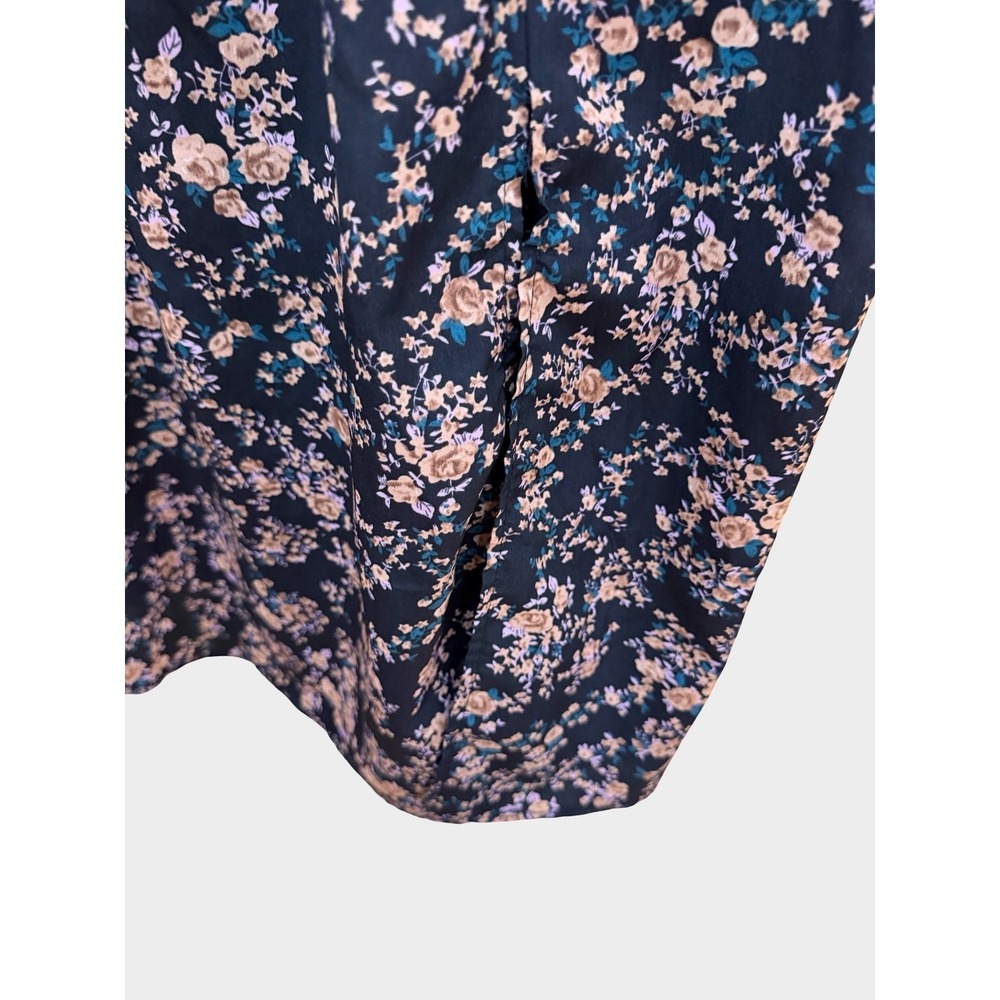 Shein Black Floral Midi Dress Smocked Back Tie Front 1XL Cottagecore Boho - Picture 5 of 10